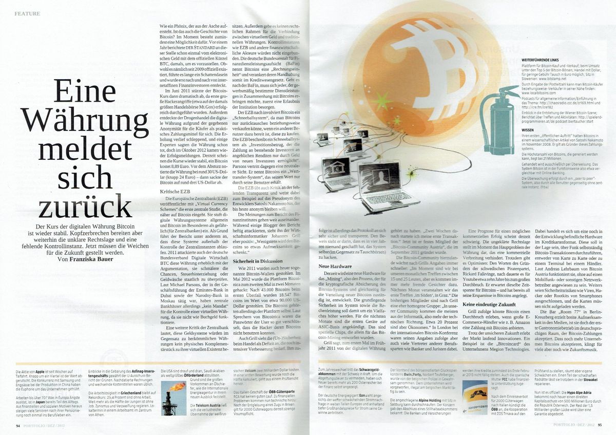 Der Standard - Portfolio: Bitcoin meldet sich zurück (2012)