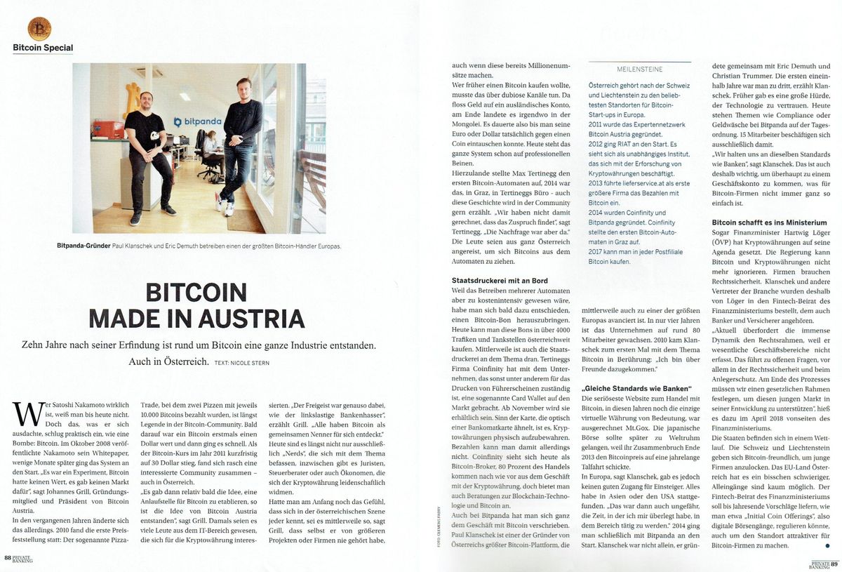 Die Presse Private Banking: "Bitcoin Made in Austria" (2018)