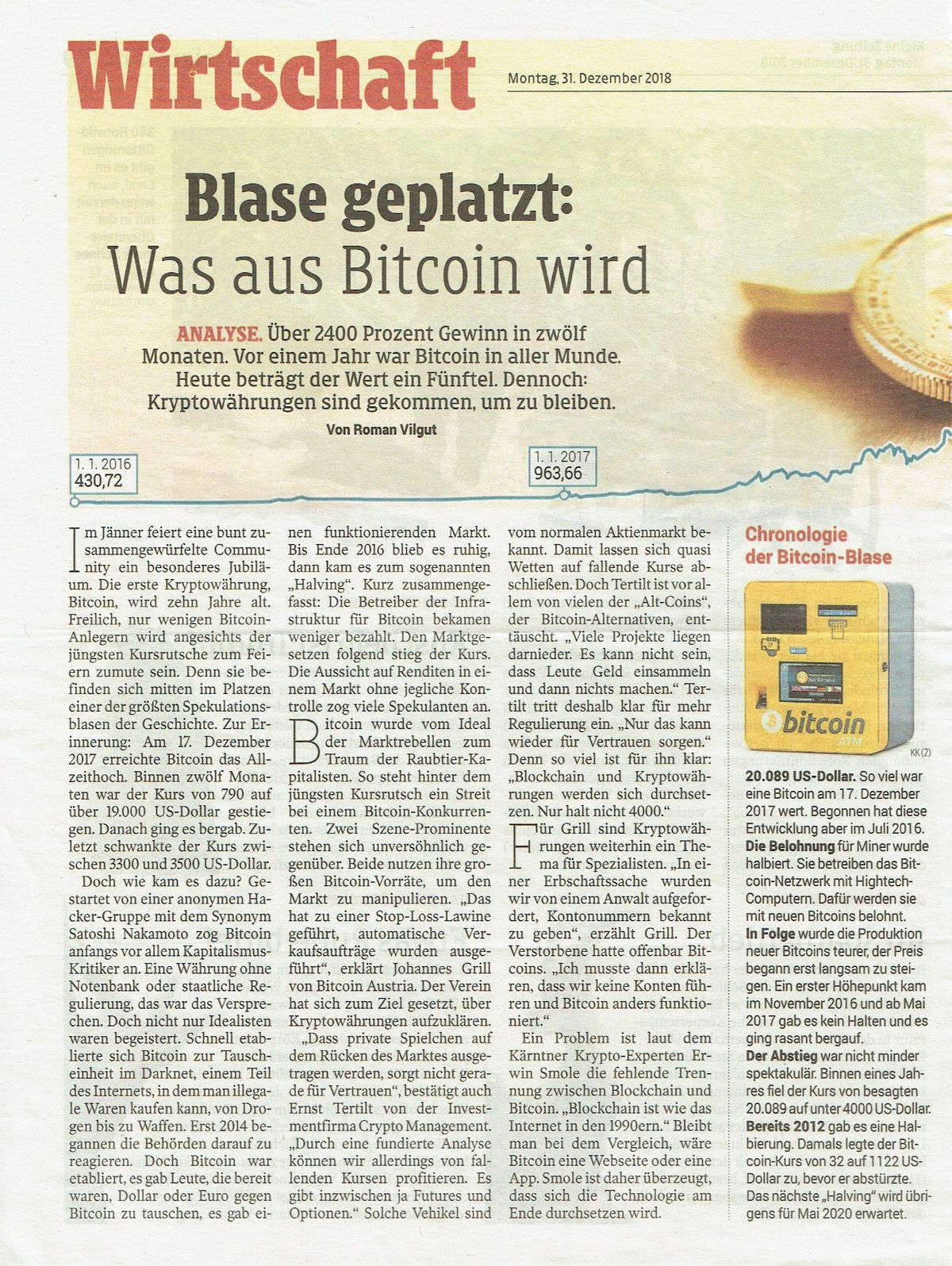 Kleine Zeitung: "Bubble Burst: What Becomes of Bitcoin" (2018)