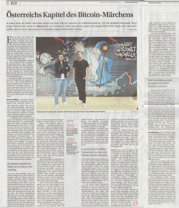 Die Presse: Österreichs Kapitel des Bitcoin-Märchens (2021)
