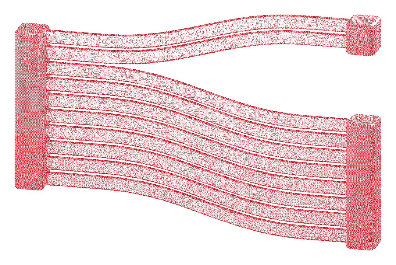 A block of ten ribbons splits: two ribbons run into a small block, eight into a large one